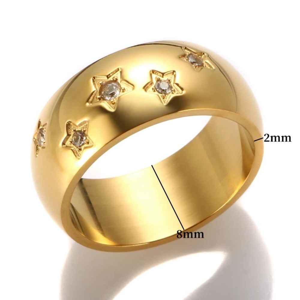 NEW Women's Wide Pave‎ Diamond Star Gold-Plated Ring Band Size 7